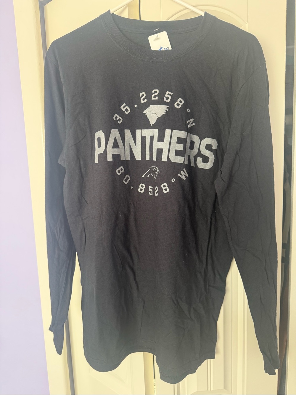 NFL Panthers Long-Sleeve Crewneck Sweater - Black with Gray Print